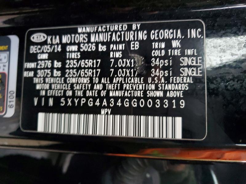 Photo 14 from auction – 2016 KIA SORENTO with VIN 5XYPG4A34GG003319