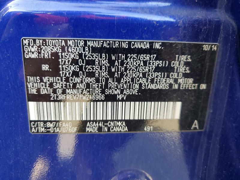 Photo 14 from auction – 2015 TOYOTA RAV4 XLE with VIN 2T3RFREV7FW246966