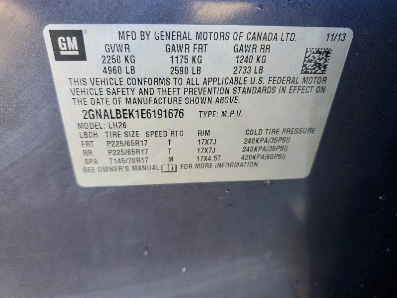 Photo 14 from auction – 2014 CHEVROLET EQUINOX LT with VIN 2GNALBEK1E6191676