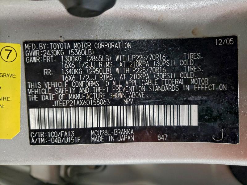 Photo 14 from auction – 2006 TOYOTA HIGHLANDER with VIN JTEEP21AX60158063