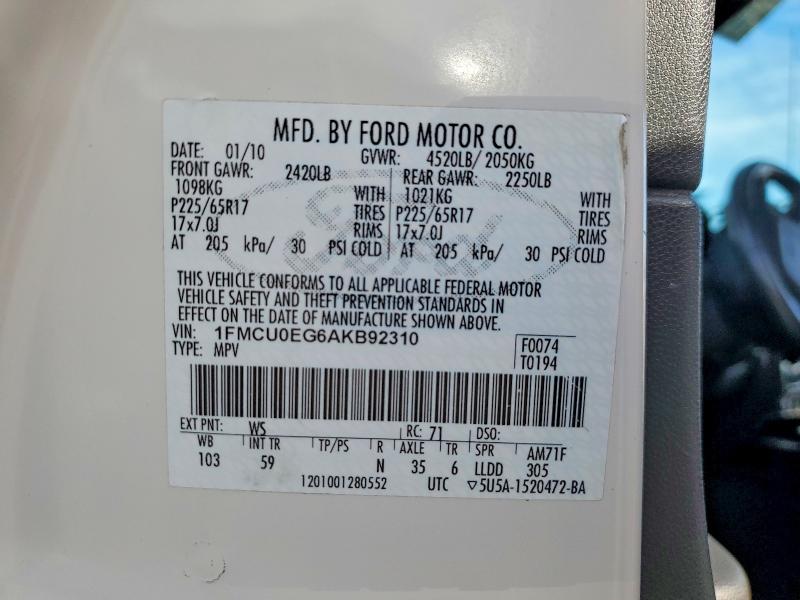 Photo 14 from auction – 2010 FORD ESCAPE LIM with VIN 1FMCU0EG6AKB92310