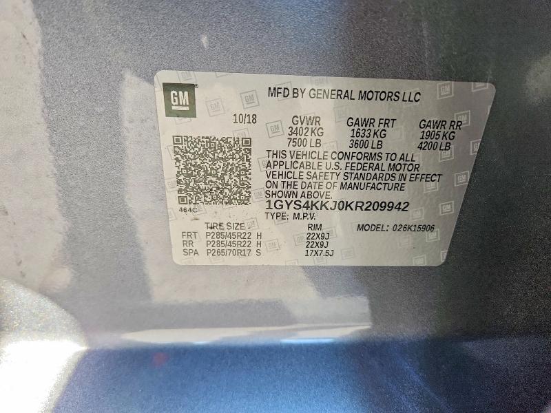 Photo 14 from auction – 2019 CADILLAC ESCALADE with VIN 1GYS4KKJ0KR209942