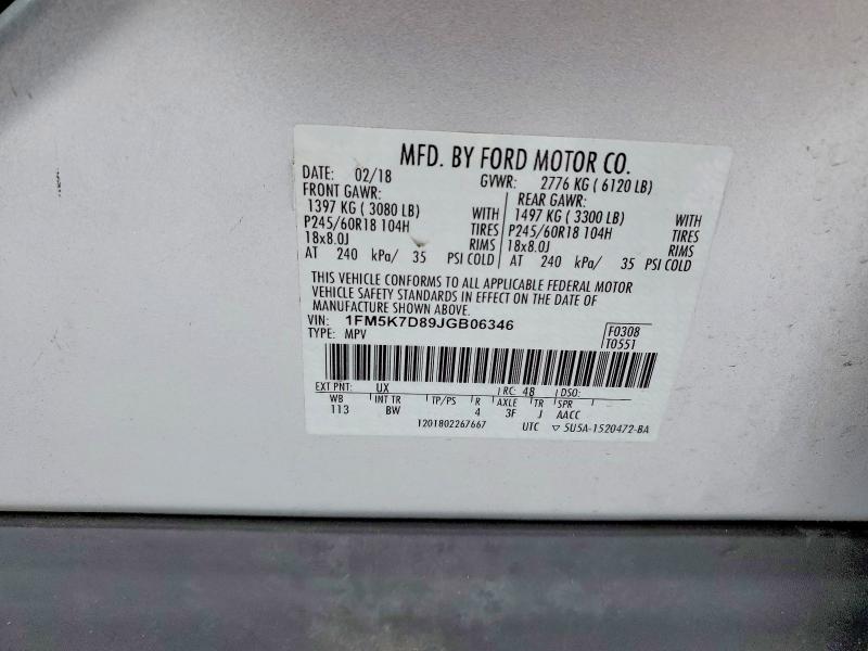 Photo 14 from auction – 2018 FORD EXPLORER X with VIN 1FM5K7D89JGB06346