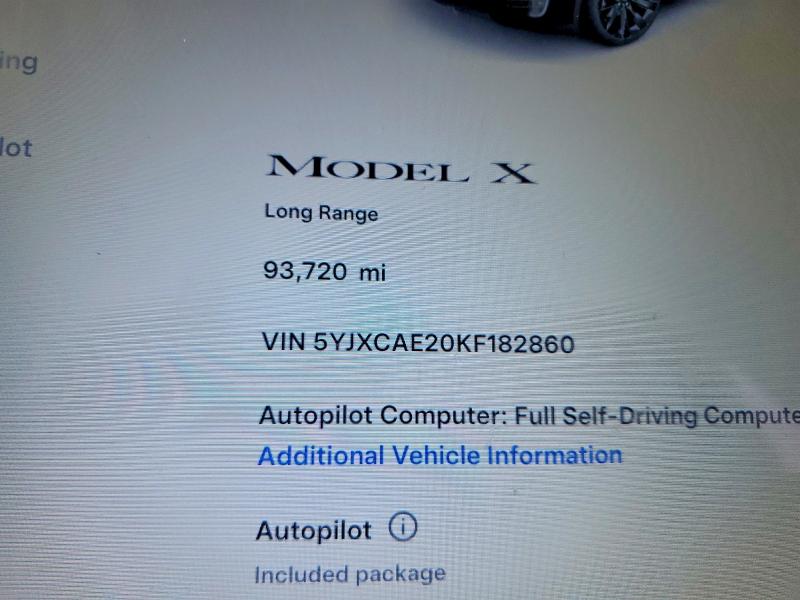 Photo 9 from auction – 2019 TESLA MODEL X with VIN 5YJXCAE20KF182860