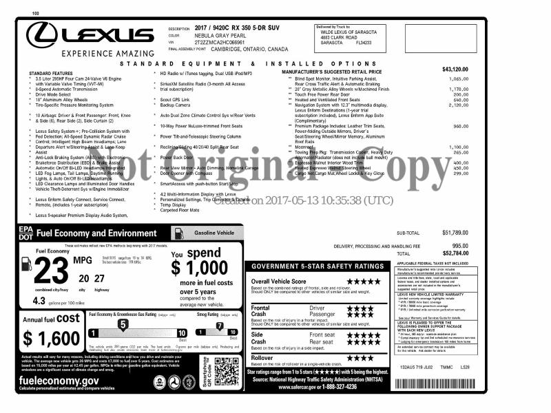 Photo 10 from auction – 2017 LEXUS RX with VIN 2T2ZZMCA2HC066961