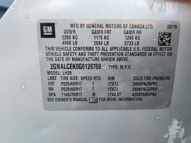 Photo 14 from auction – 2016 CHEVROLET EQUINOX with VIN 2GNALCEK0G6128769