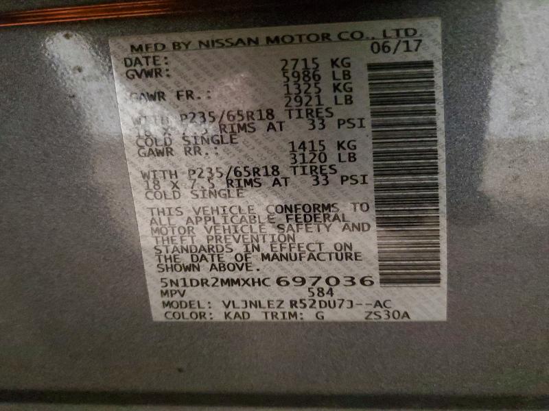 Photo 14 from auction – 2017 NISS PATHFINDER with VIN 5N1DR2MMXHC697036