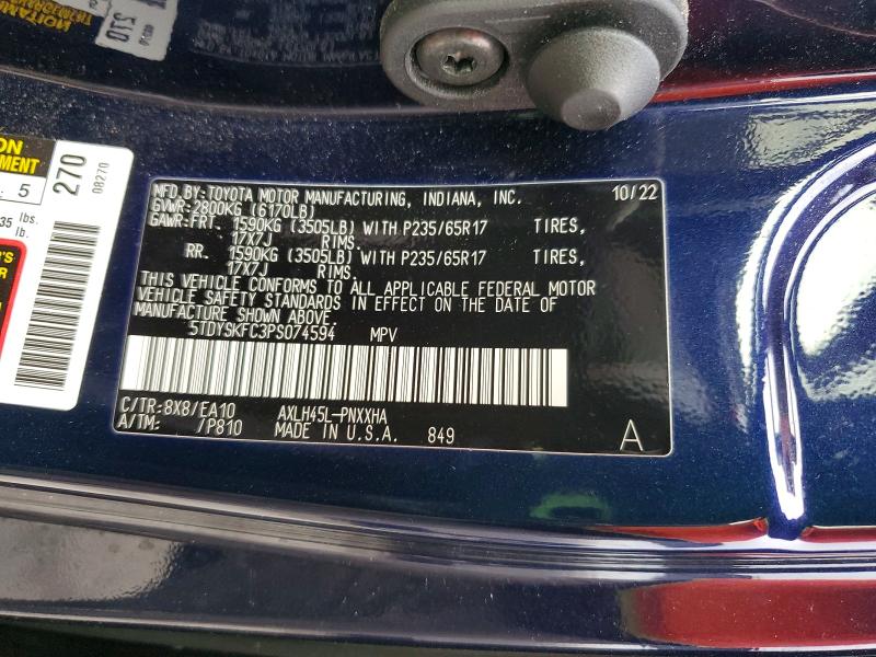 Photo 14 from auction – 2023 TOYOTA SIENNA XLE with VIN 5TDYSKFC3PS074594