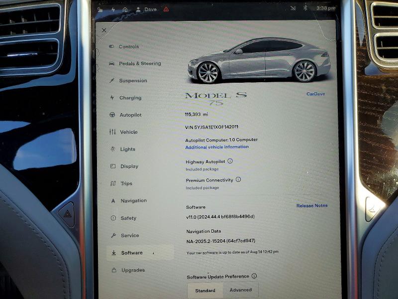 Photo 9 from auction – 2016 TESLA MODEL S with VIN 5YJSA1E1XGF142011