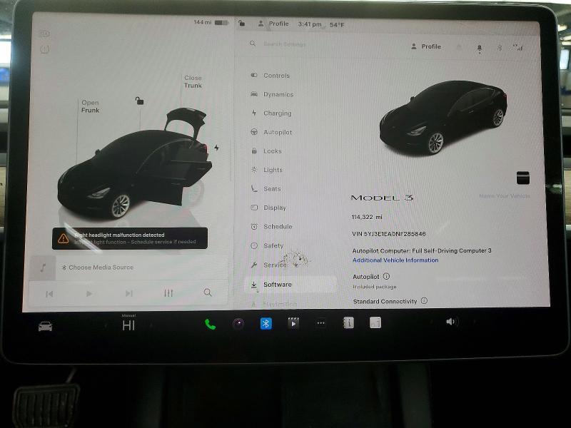 Photo 9 from auction – 2022 TESLA MODEL 3 with VIN 5YJ3E1EA0NF285846