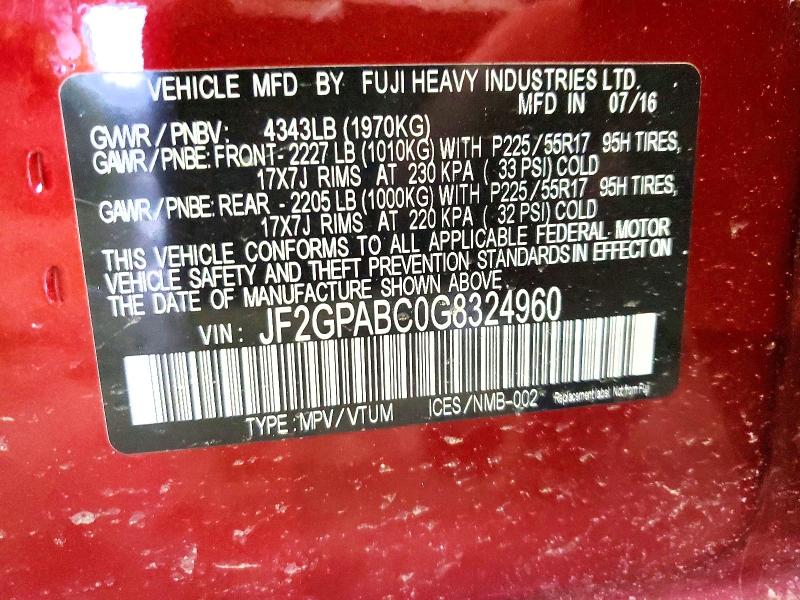 Photo 14 from auction – 2016 SUBARU CROSSTREK with VIN JF2GPABC0G8324960