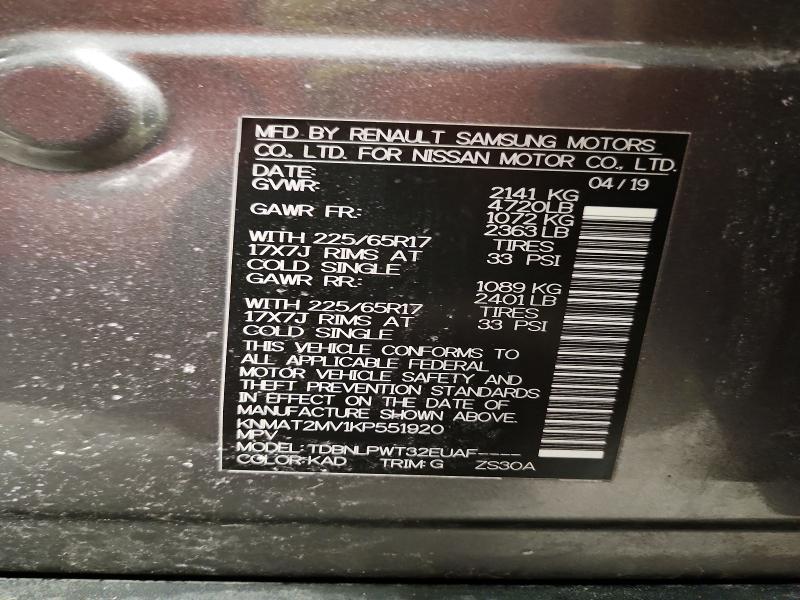 Photo 14 from auction – 2019 NISSAN ROGUE with VIN KNMAT2MV1KP551920