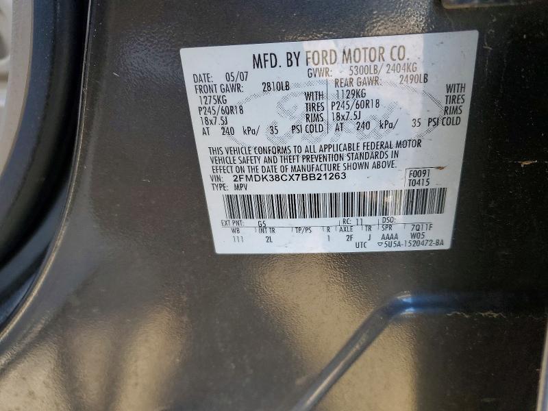 Photo 14 from auction – 2007 FORD EDGE with VIN 2FMDK38CX7BB21263