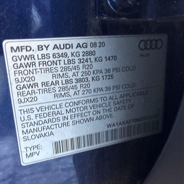 Photo 10 from auction – 2021 AUDI Q7 PREMIUM with VIN WA1AXAF70MD010157