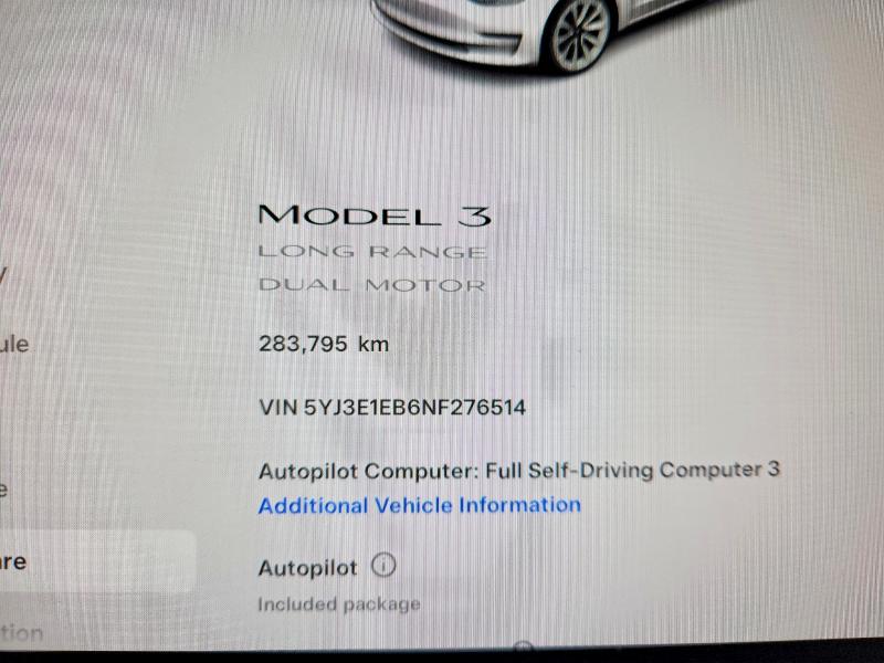 Photo 9 from auction – 2022 TESLA MODEL 3 with VIN 5YJ3E1EB6NF276514