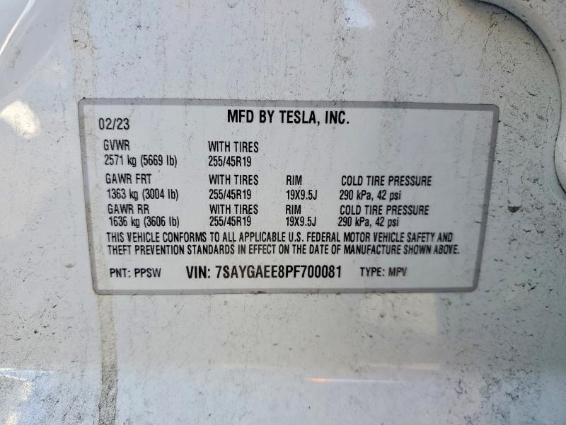 Photo 14 from auction – 2023 TESLA MODEL Y with VIN 7SAYGAEE8PF700081