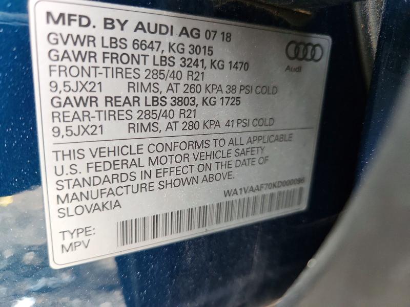 Photo 14 from auction – 2019 AUDI Q7 PRESTIG with VIN WA1VAAF70KD000096