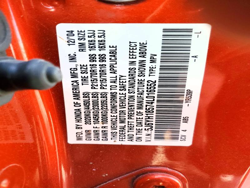 Photo 14 from auction – 2004 HONDA ELEMENT EX with VIN 5J6YH18574L016552