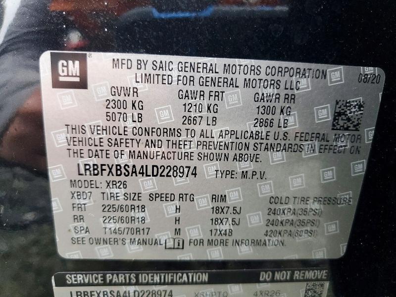 Photo 14 from auction – 2020 BUICK ENVISION P with VIN LRBFXBSA4LD228974