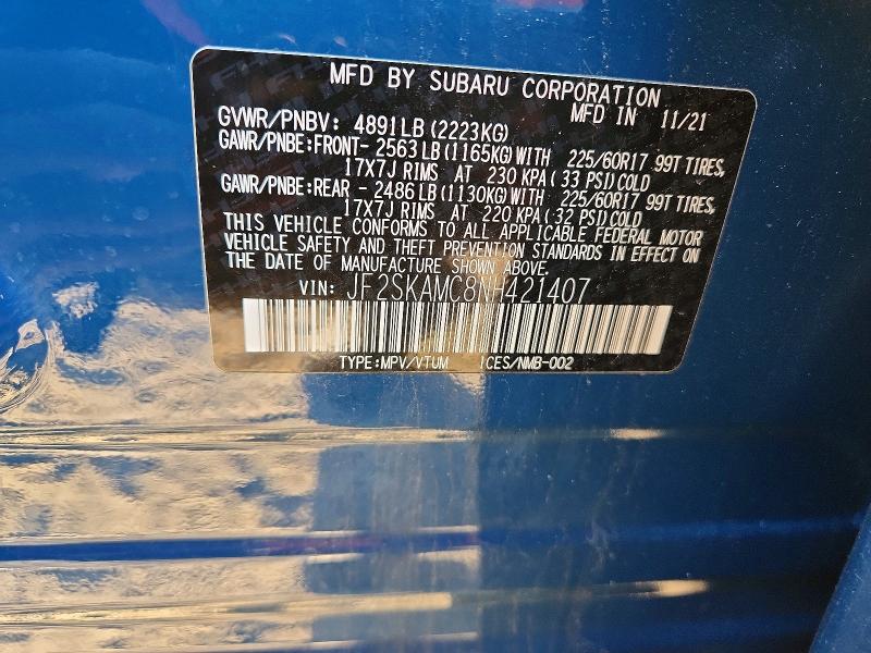Photo 14 from auction – 2022 SUBARU FORESTER W with VIN JF2SKAMC8NH421407