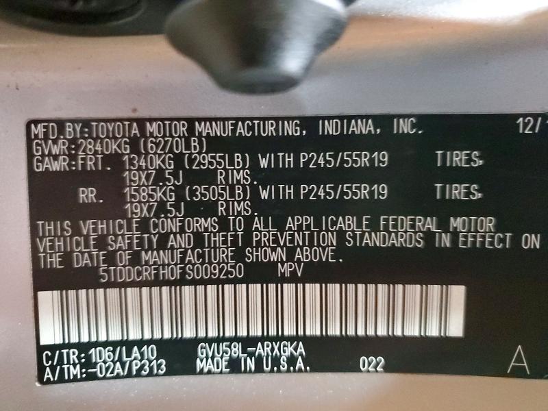 Photo 14 from auction – 2015 TOYOTA HIGHLANDER with VIN 5TDDCRFH0FS009250