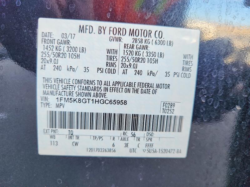 Photo 14 from auction – 2017 FORD EXPLORER S with VIN 1FM5K8GT1HGC65958