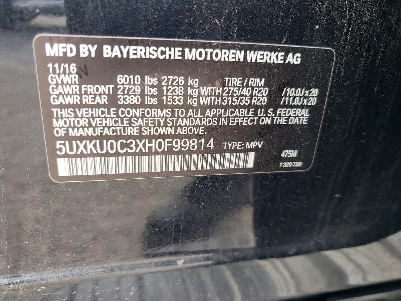 Photo 14 from auction – 2017 BMW X6 SDRIVE3 with VIN 5UXKU0C3XH0F99814