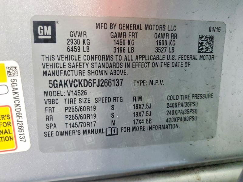 Photo 14 from auction – 2015 BUICK ENCLAVE with VIN 5GAKVCKD6FJ266137