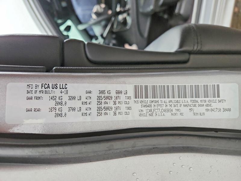 Photo 14 from auction – 2018 JEEP GRAND CHEROKEE with VIN 1C4RJFCT7JC403034