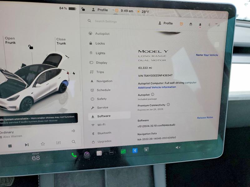 Photo 9 from auction – 2022 TESLA MODEL Y with VIN 7SAYGDEE5NF436347