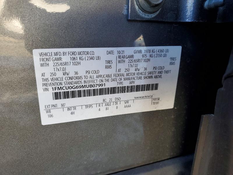 Photo 14 from auction – 2021 FORD ESCAPE SE with VIN 1FMCU0G69MUB07991