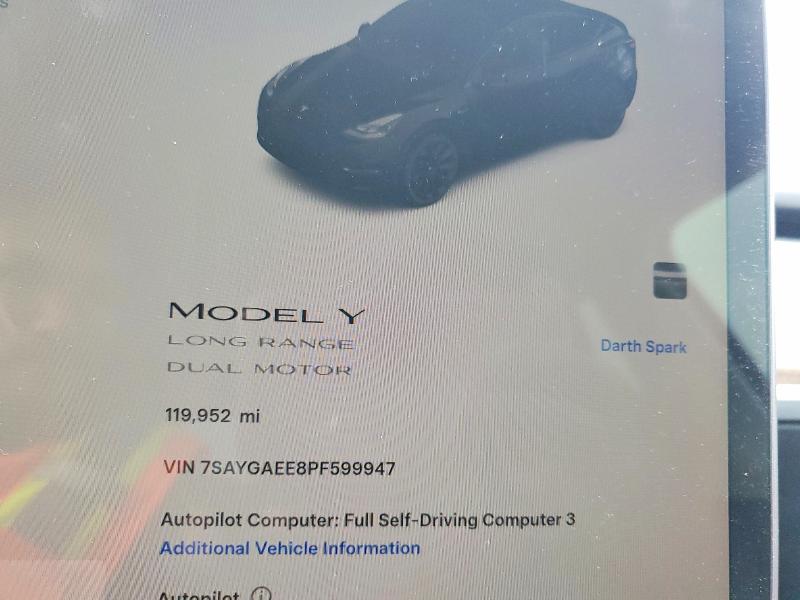 Photo 9 from auction – 2023 TESLA MODEL Y with VIN 7SAYGAEE8PF599947
