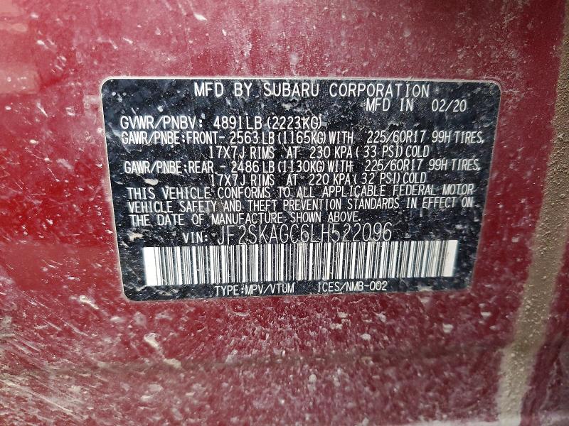 Photo 14 from auction – 2020 SUBARU FORESTER P with VIN JF2SKAGC6LH522096