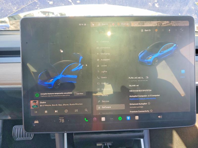 Photo 9 from auction – 2018 TESLA MODEL 3 with VIN 5YJ3E1EA7JF075724