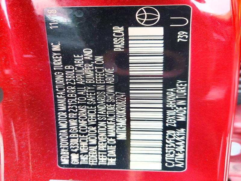 Photo 14 from auction – 2019 TOYOTA C-HR XLE with VIN NMTKHMBX0KR082247