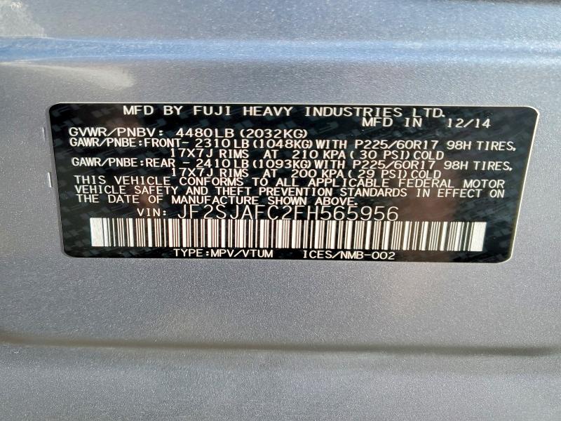 Photo 14 from auction – 2015 SUBARU FORESTER 2 with VIN JF2SJAFC2FH565956