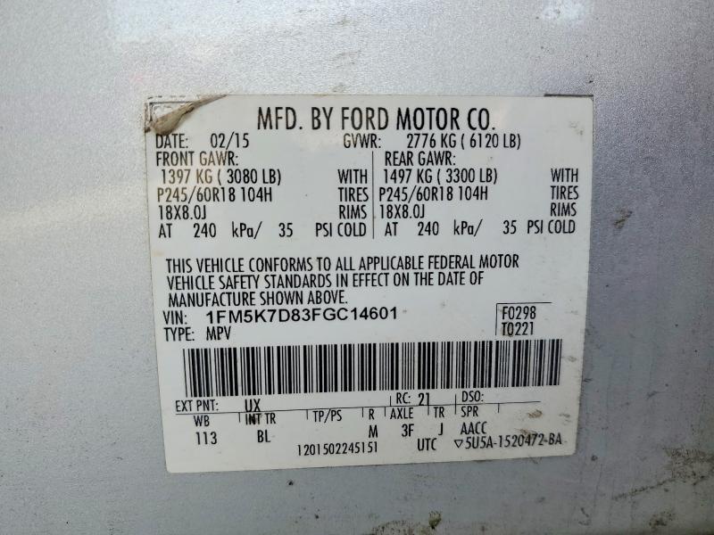 Photo 14 from auction – 2015 FORD EXPLORER X with VIN 1FM5K7D83FGC14601