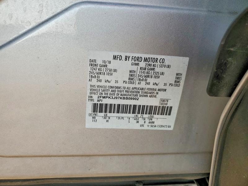Photo 14 from auction – 2019 FORD EDGE SEL with VIN 2FMPK3J97KBB09902