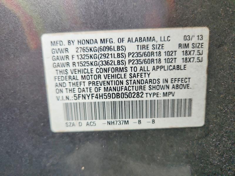 Photo 14 from auction – 2013 HONDA PILOT EXL with VIN 5FNYF4H59DB050282