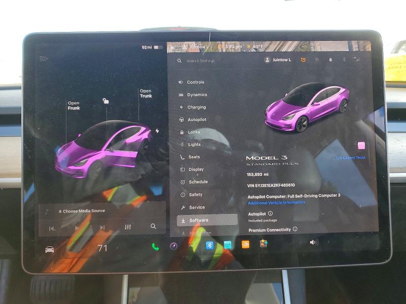 Photo 9 from auction – 2019 TESLA MODEL 3 with VIN 5YJ3E1EA2KF485610
