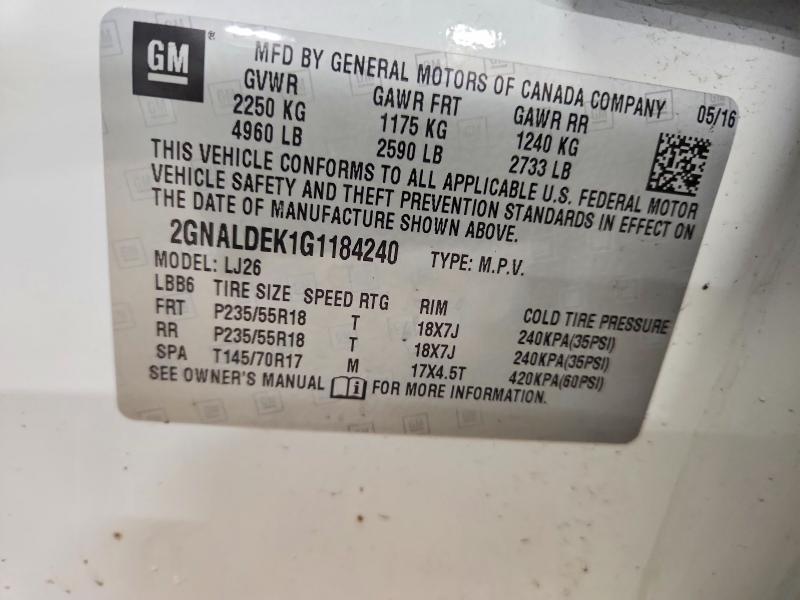 Photo 14 from auction – 2016 CHEVROLET EQUINOX LT with VIN 2GNALDEK1G1184240