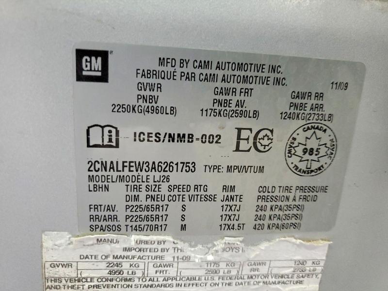 Photo 14 from auction – 2010 CHEVROLET EQUINOX LT with VIN 2CNALFEW3A6261753