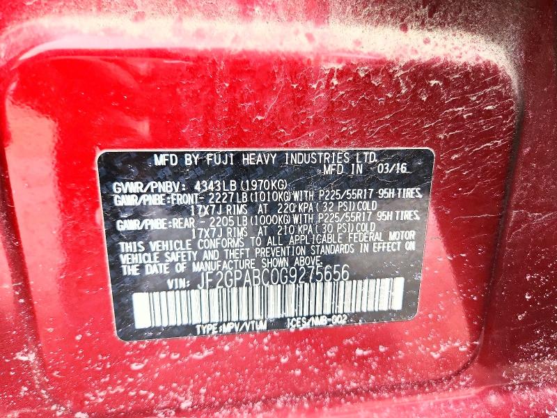 Photo 14 from auction – 2016 SUBARU CROSSTREK with VIN JF2GPABC0G9275656