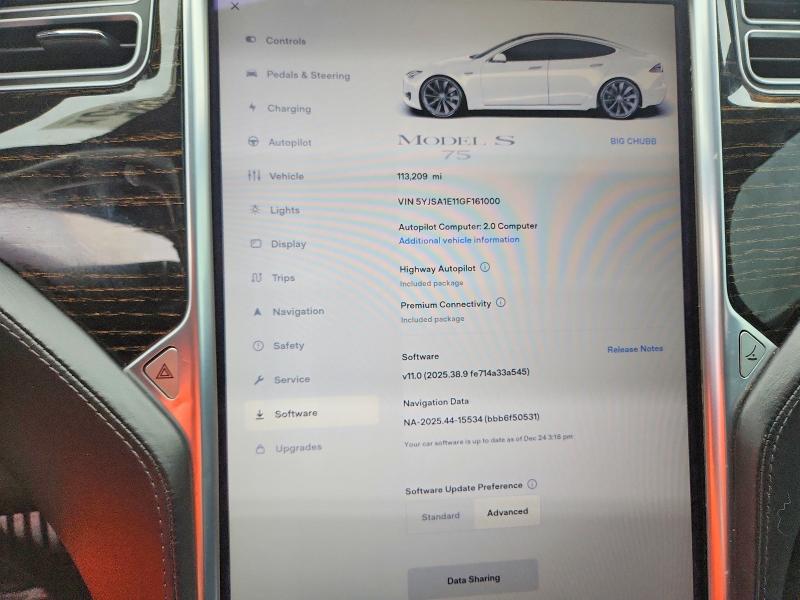 Photo 9 from auction – 2016 TESLA MODEL S with VIN 5YJSA1E11GF161000