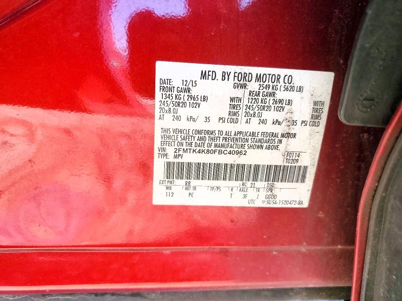 Photo 14 from auction – 2015 FORD EDGE with VIN 2FMTK4K80FBC40962
