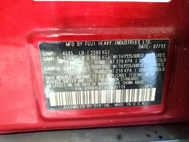 Photo 14 from auction – 2011 SUBARU OUTBACK 2. with VIN 4S4BRCKC4B3438119