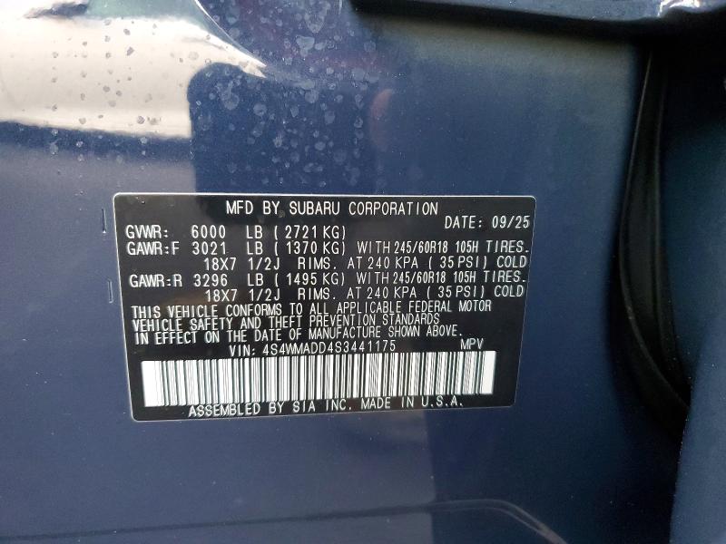 Photo 14 from auction – 2025 SUBARU ASCENT PRE with VIN 4S4WMADD4S3441175