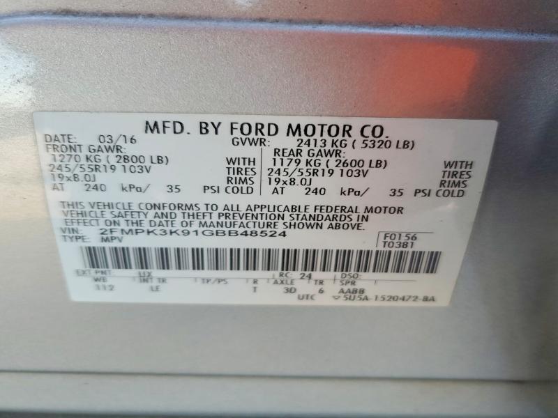 Photo 14 from auction – 2016 FORD EDGE TITAN with VIN 2FMPK3K91GBB48524