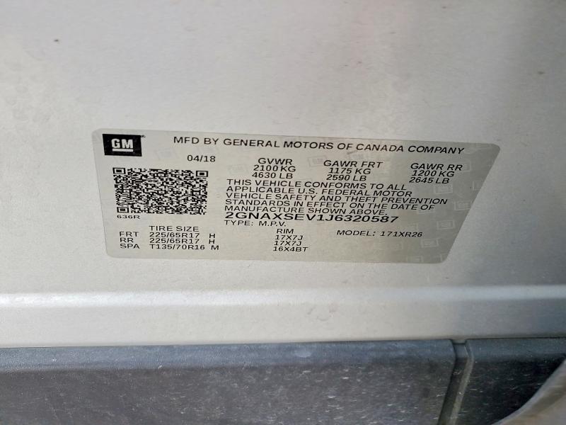 Photo 14 from auction – 2018 CHEVROLET EQUINOX LT with VIN 2GNAXSEV1J6320587