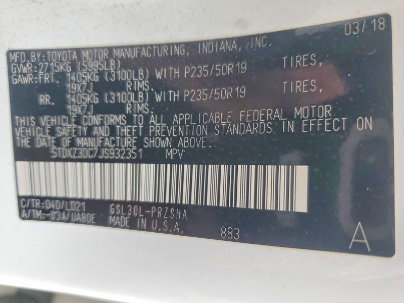 Photo 14 from auction – 2018 TOYOTA SIENNA with VIN 5TDXZ3DC7JS932351